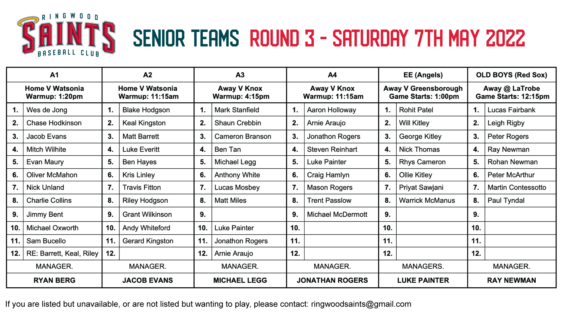 Senior Teams: Round 3 2022