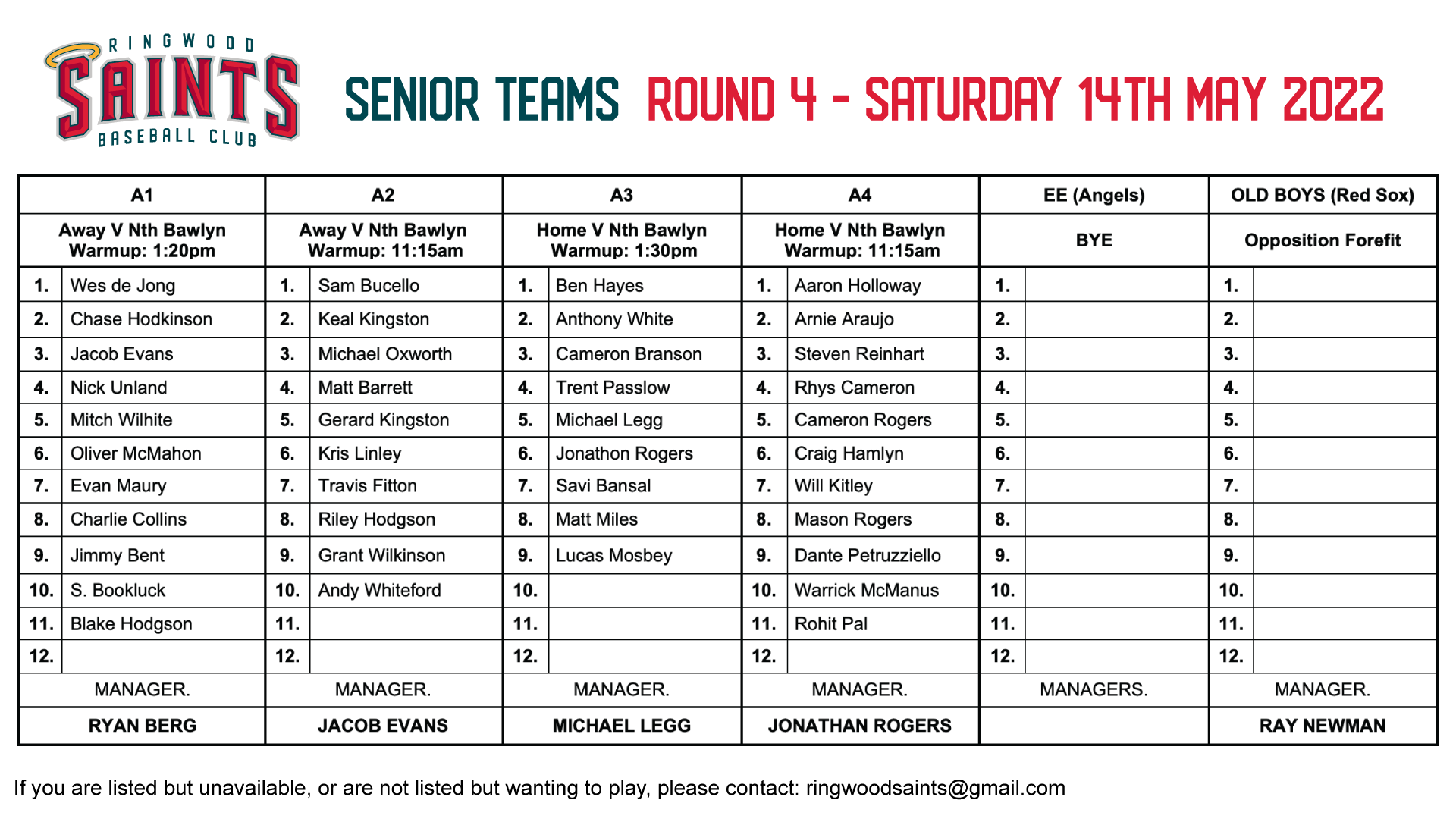 Senior Teams: Round 4 2022