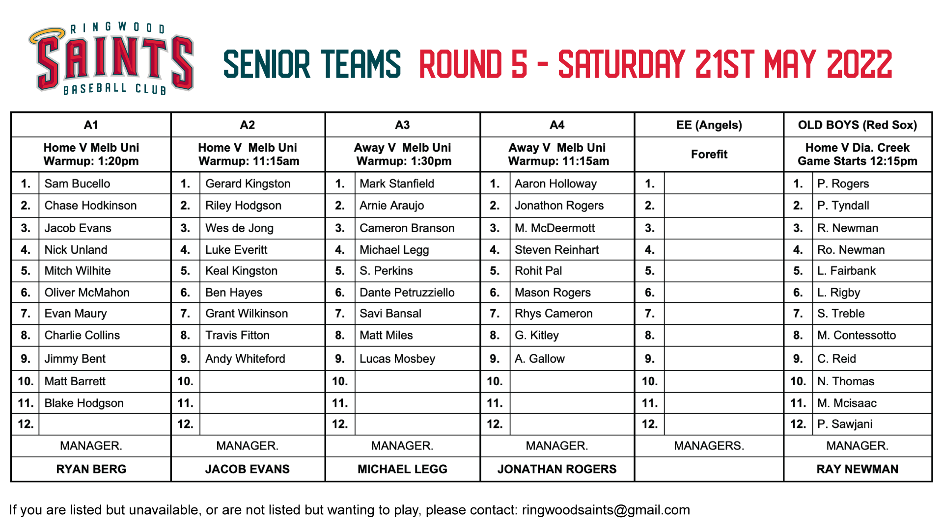 Senior Teams: Round 5 2022