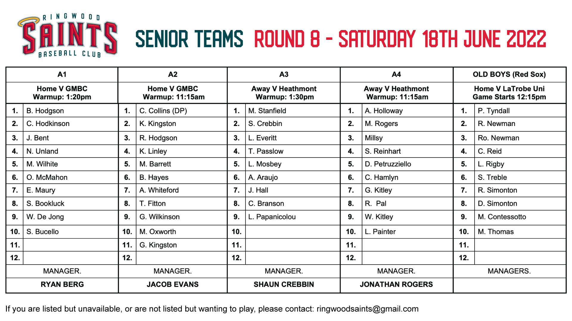 Senior Teams: Round 8 2022