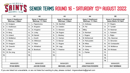 Senior Teams: Round 16 2022