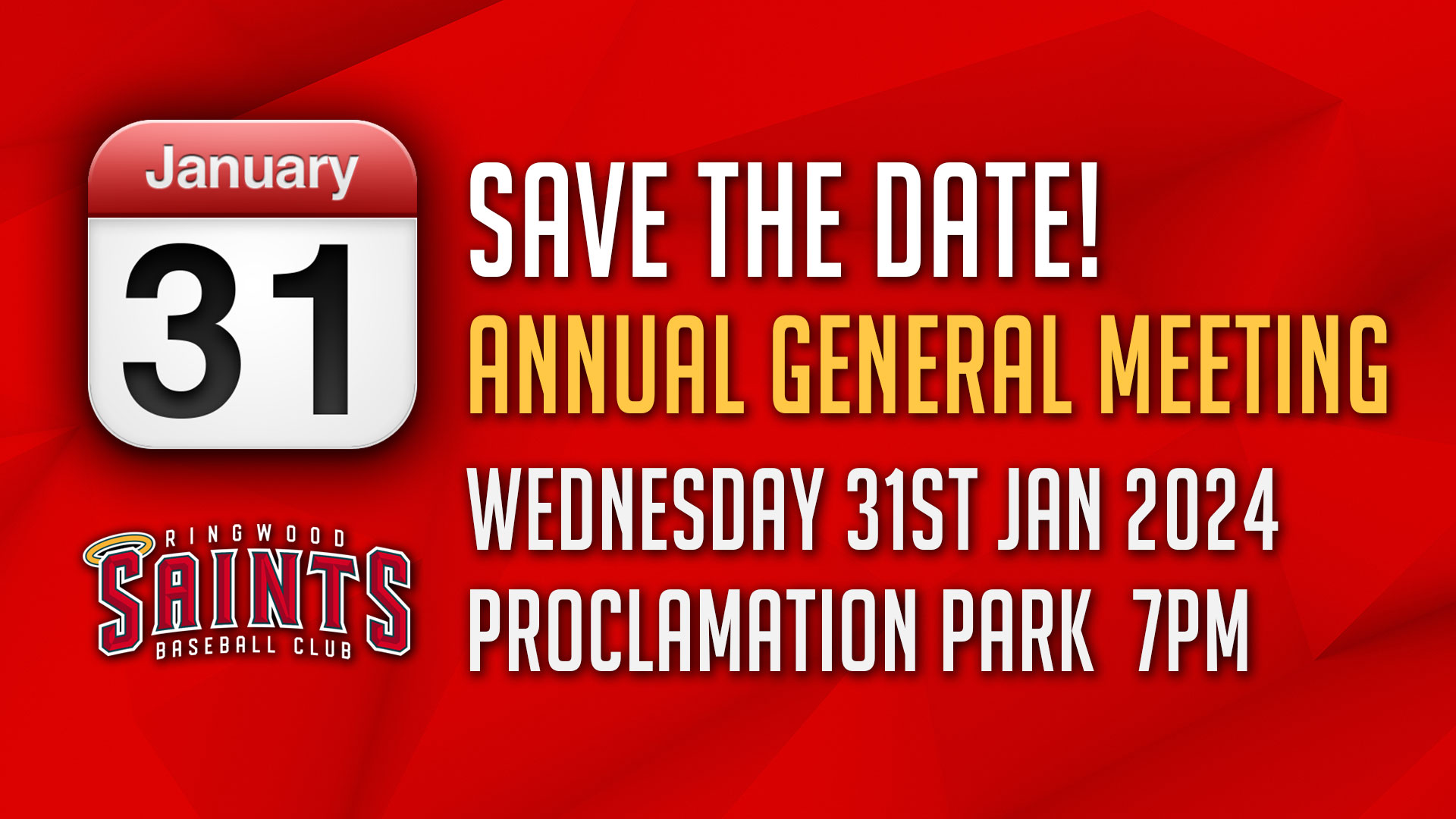 Annual General Meeting 2024 Ringwood Saints Baseball Club