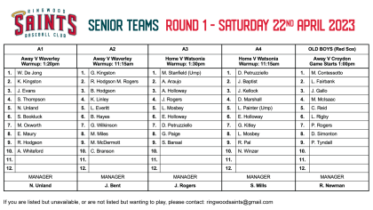Senior Teams: Round 1 2023