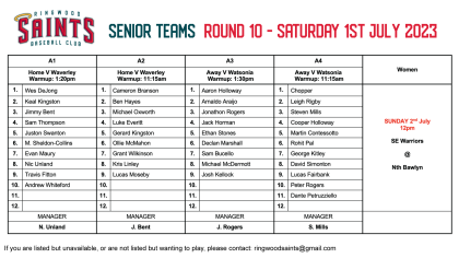 Senior Teams: Round 10 2023