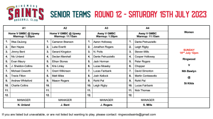 Senior Teams: Round 12 2023