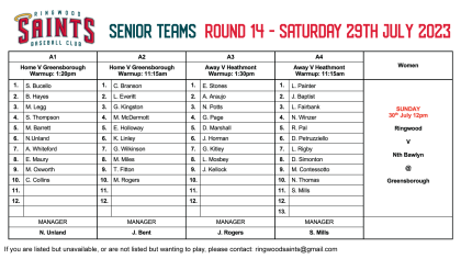 Senior Teams: Round 14 2023