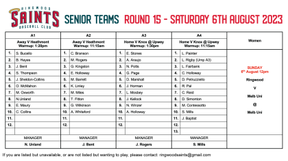 Senior Teams: Round 15 2023