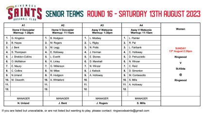 Senior Teams: Round 16 2023