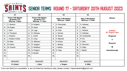 Senior Teams: Round 17 2023